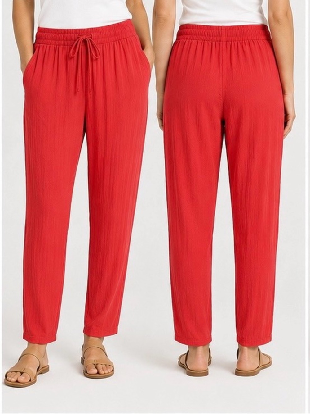 J&K Women's Bright Red Elastic-Waist Lightweight Pants L/XL